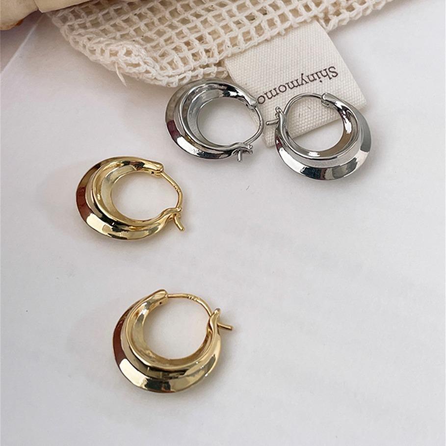 925 silver needle plain ring earrings women's retro high-end earrings exquisite niche cold new ear jewelry
