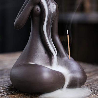 1pc Purple Clay Backflow Incense Burner with Yoga Lady Decoration and Waterfall Effect for Zen Meditation Home Decor -No Incense