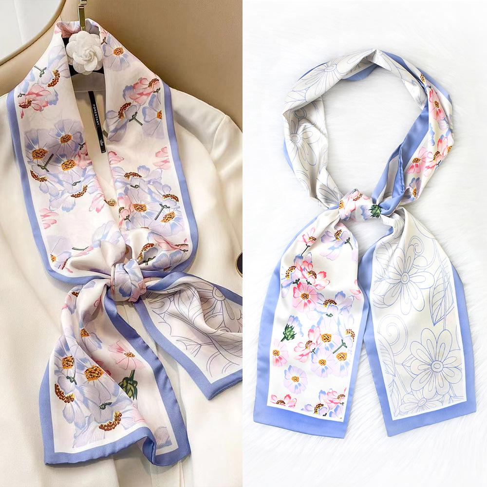 Ladies' Fashion Versatile Striped Carriage Irregular Satin Long Scarf Silk Scarf Premium Double Layer Narrow Long Scarf