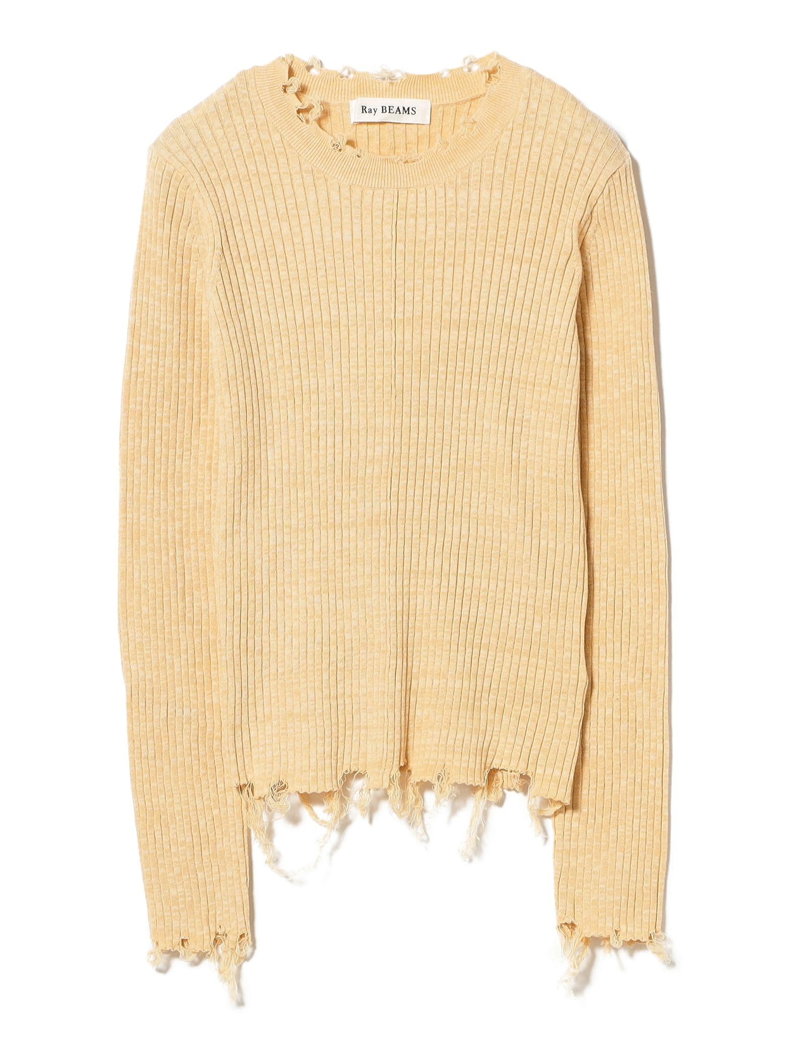 

Трикотажные топы с круглым вырезом и потертостями ЖЕЛТЫЙ ОДИН РАЗМЕР [Raybeams] L/S для женщин