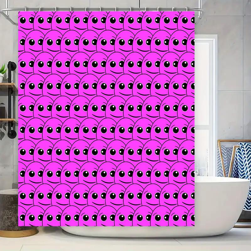 

Bright Pink Cartoon Print Shower Curtain Set Bathroom Decor For Kids 72X84In (Purple Smiley Faces) W60H190(CM)-1 Pcs