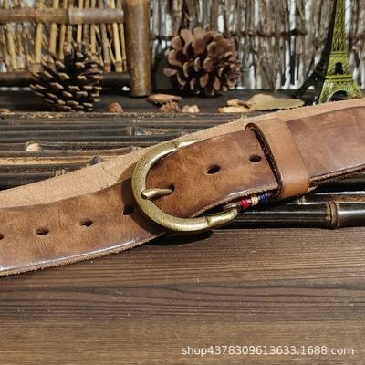 3.8Cm Retro Old Belt Men'S Leather Pin Buckle American Personality Trend Pure Cowhide Jeans Belt
