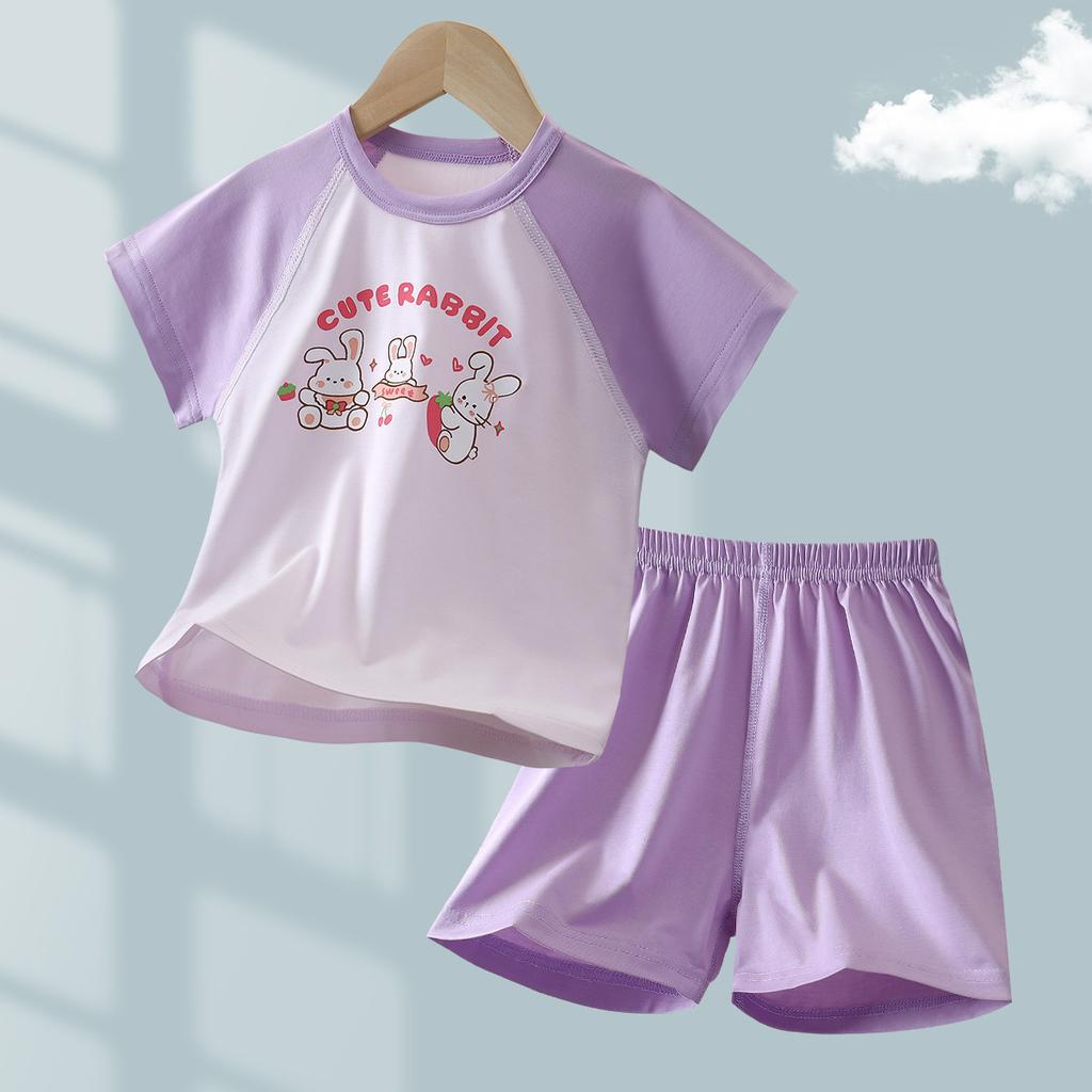 Summer Kids Tencel Short Sleeve Shorts Set Seamless Unisex Home Wear For Toddlers And Children Breathable Pajamas