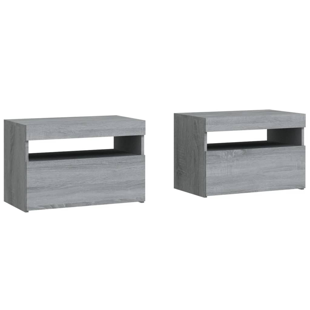 Vidaxl LED Nightstands, 2 Pcs., Sonoma Oak Grey, 60X35X40 Cm