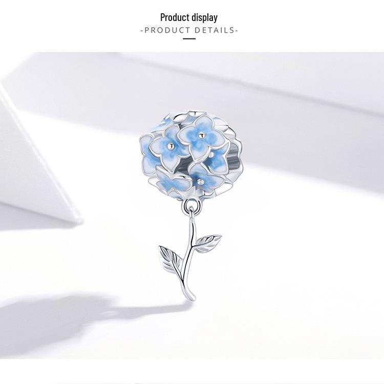 Sølv S925 Blå Hortensia Blomst Perle Armbånd