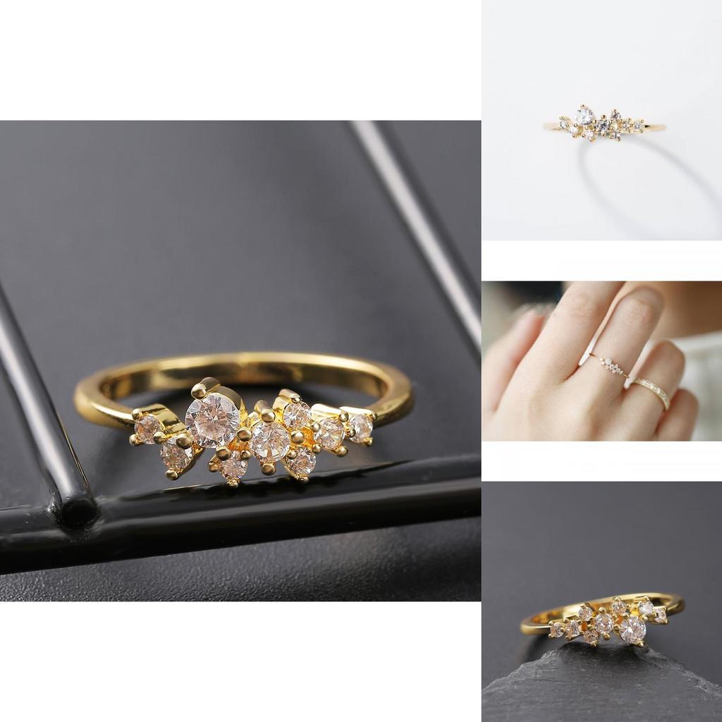 Elegant 18k Gold Plated Diamond Ring For Women With Floral Design And Adjustable Sizes