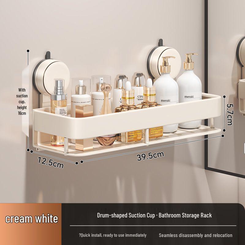No-Drill Wall-Mount Bathroom Storage Rack with Suction Cup