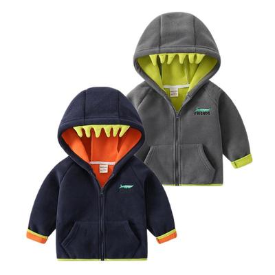 Autumn Toddler Boy Thick Jacket Cotton Fleece Crocodile Long Sleeve Hooded Kid Boy Coat Loose Velvet Warm Contrast Baby Boy Coat