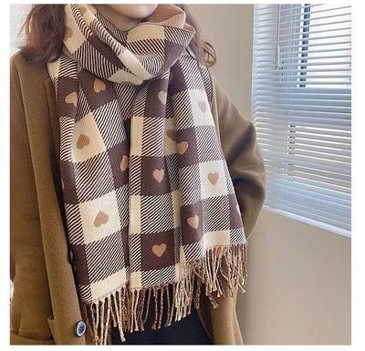 Sciarpa dolce da donna autunno inverno stile coreano plaid piccolo motivo amore Natale caldo vintage sciarpa calda