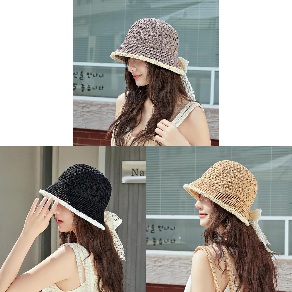 Water Bucket Hat Women Summer Sun Protection Straw Sunhat With Short Brim For Beach Vacation