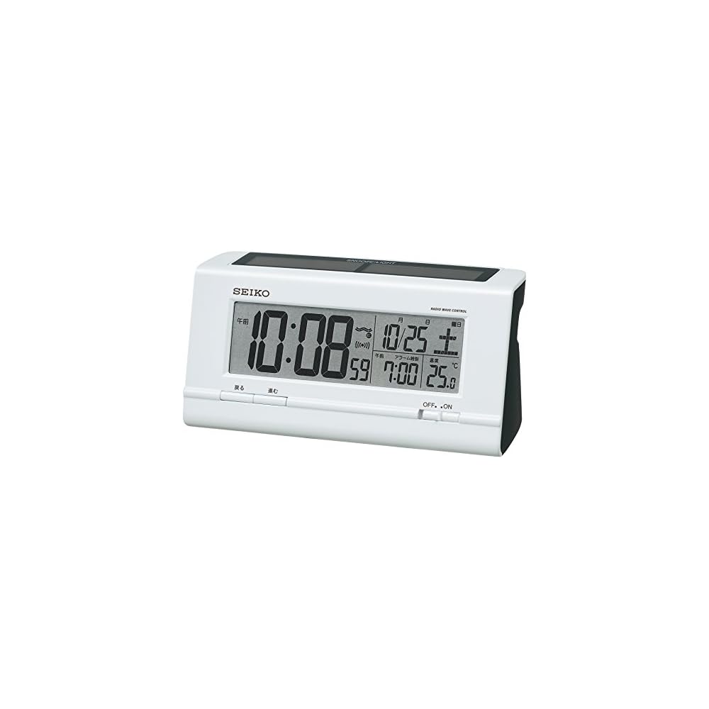 Seiko Clock Alarm Clock Hybrid Solar Radio Controlled Digital Calendar Temperature Display White Pearl SQ766W SEIKO