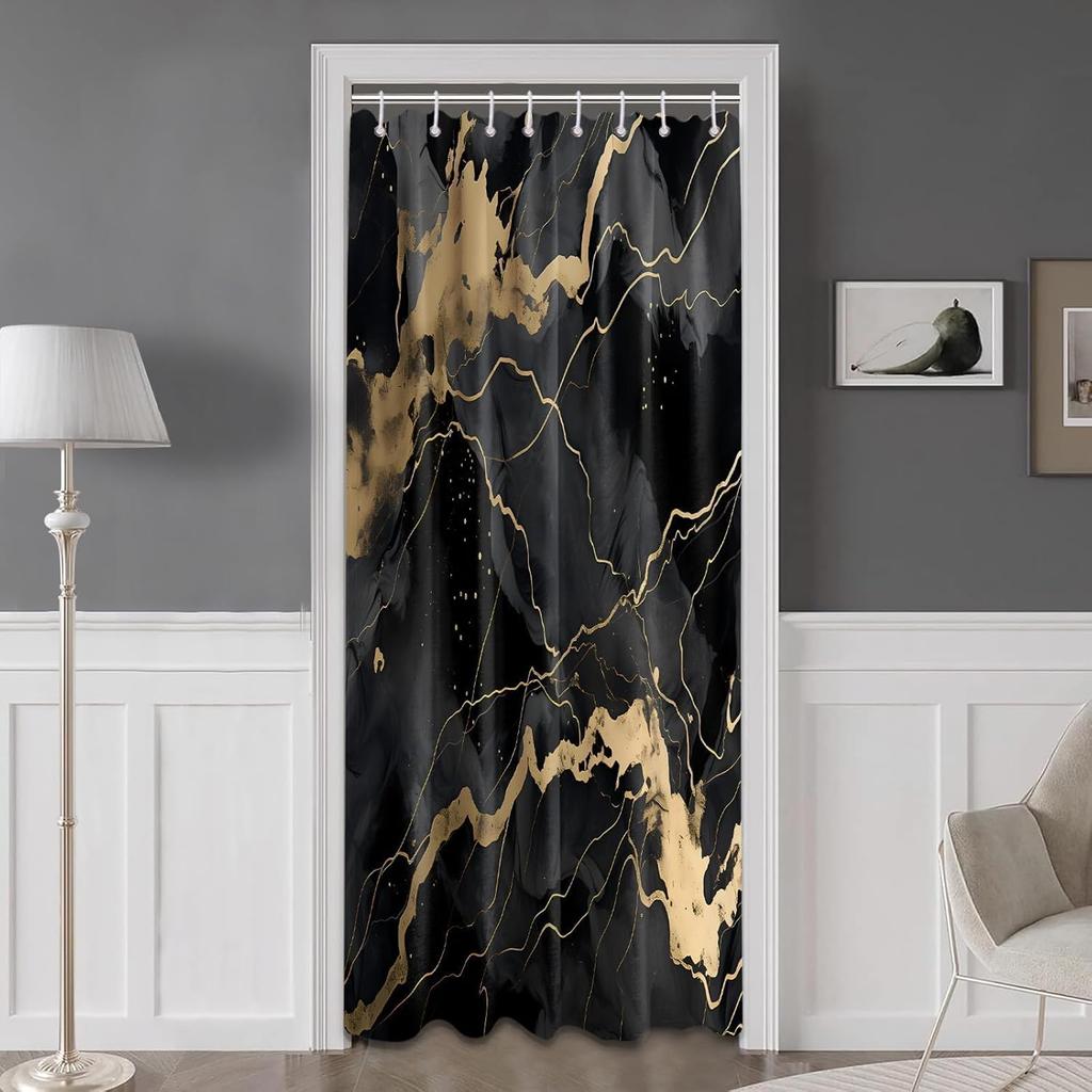 Marble Black and Gold Shower Curtain, Modren Abstract Shower Curtains for Bathroom Decor Crack Mens Bath Curtain Set, Waterproof