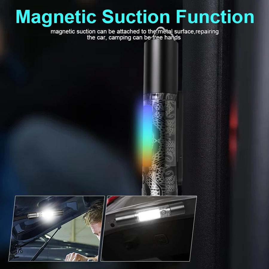 X49 Multifunctional Zoom LED Flashlight Rechargeable COB Camping Lamp  W/ Hammer Hook & Magnet Self-defense Safety Hammer Torch