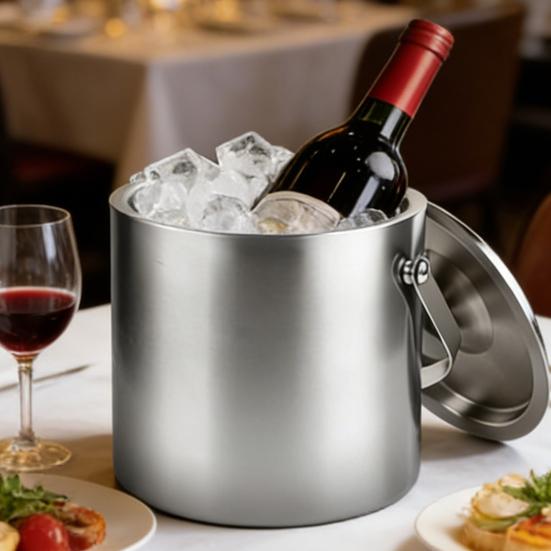 Stainless Steel Ice Bucket with Lid And Tongs 2/3L Large Capacity Double Wall Insulated Ice Bucket for Parties Wine Champagne Cocktails Home Bar