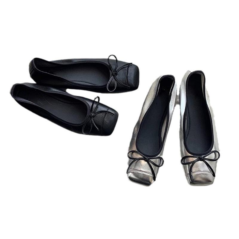 Grape Mother Daughter Returns Ballet Style Splicing Small Square Head Shallow Mouth One Pedal Flat Bottom Bow Flat Bottom Single Shoes Women