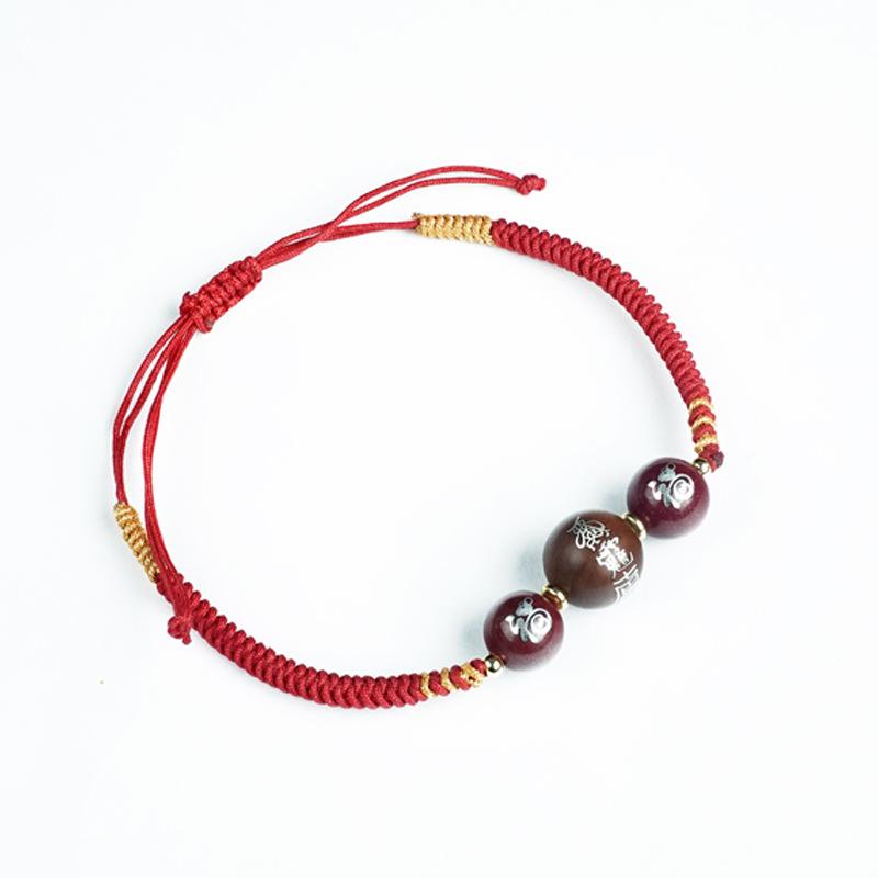 Ma Nianhua Sui Red Hand Rope Jujube Wood Inlaid Silver Bingwu Wenzhe Bracelet Cinnabar Inlaid Zodiac Blessing Bracelet