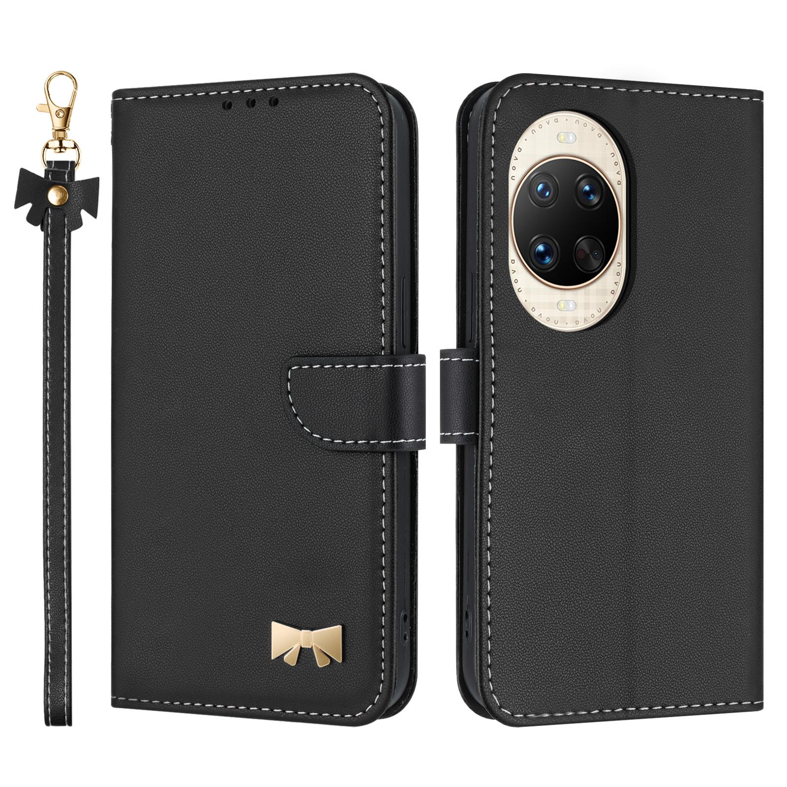

For Huawei nova 14 Ultra 5G Case Bowknot Decor Wallet Leather Phone Cover with Wrist Strap Black