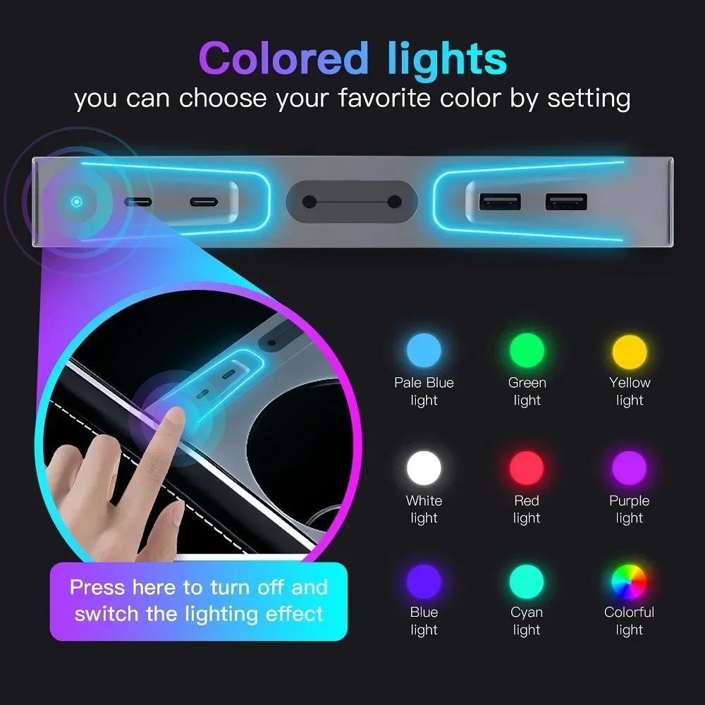 For Tesla Model 3 Y 2025 2025 2025 USB Shunt Hub 27W Fast Charging Docking Station Light Center Console 4 Hole Car Accessories