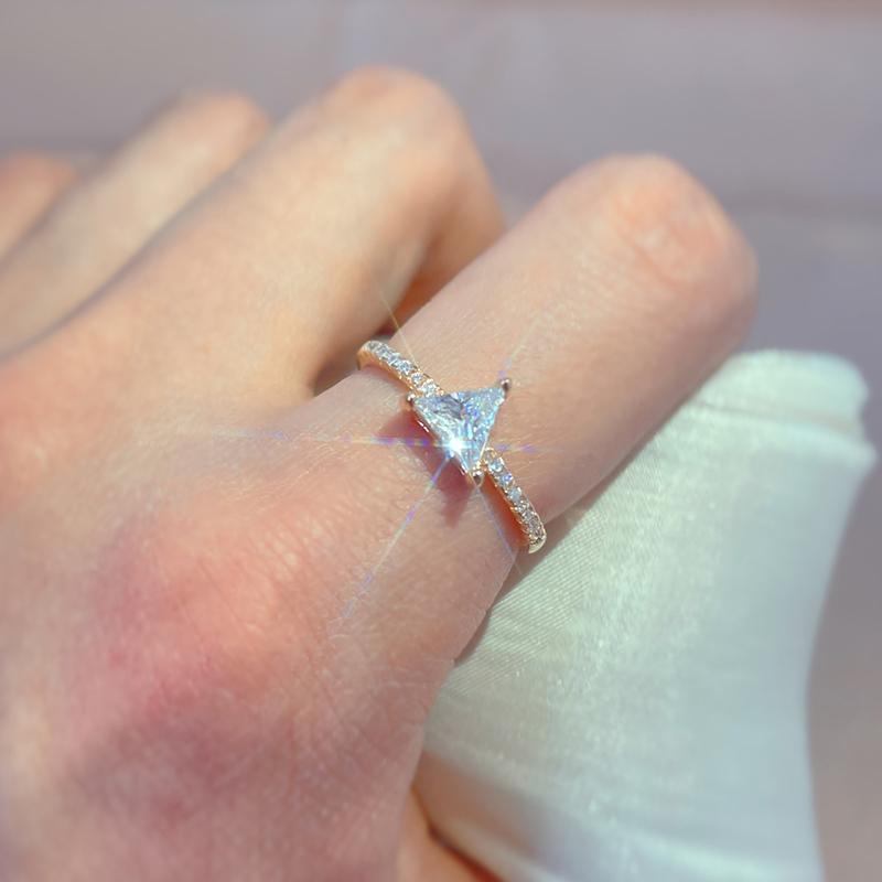 Kinel Triangle Natural Zircon Rings for Women Romantic Rose Gold Jewelry Gift