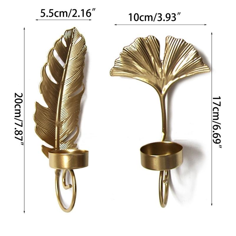 Metal Leaf Candle Holder Candlestick Nordic Style Wall Decoration Metal Leaf Rack in Golden Color for Home & Party Gift