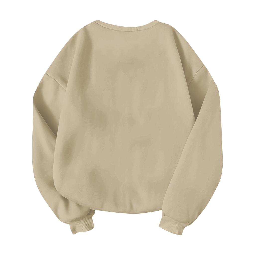 Women's Casual Loose Solid Color Easter Print Round Neck Long Sleeve Hoodie