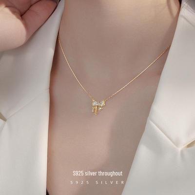 Banyan Tree S925 Silver Bow Star Necklace - Trendy Sweet Clavicle Chain Gift for Her 2024