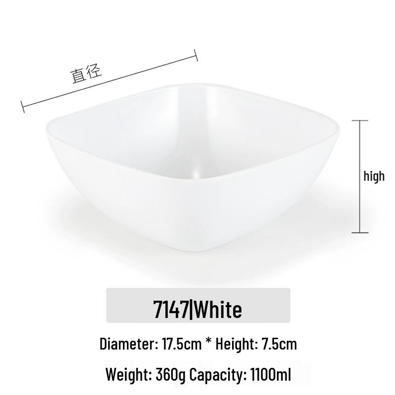 Melamine Imitation Porcelain Square Bowl – Plastic Soup, Dessert, BBQ, Bibimbap, Small Dish for Fast Food.