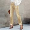 Jeans Dritti da Donna Colorati Casual Versatili a Vita Media con Bordi Sfrangiati