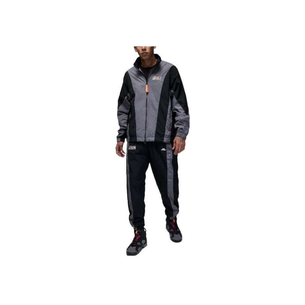 Jordan Colorblock Logo Embroidery Zip-Up Stand Collar Jacket Men Outerwear Grey Black DQ8034-014