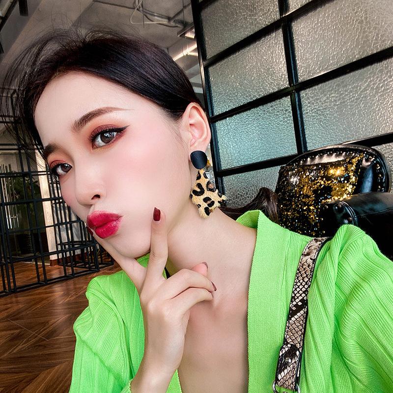 Fashion Personality Leopard Print Earrings Women's Unique Geometric Long Color Acrylic Earrings Banquet Party Jewelry Ac