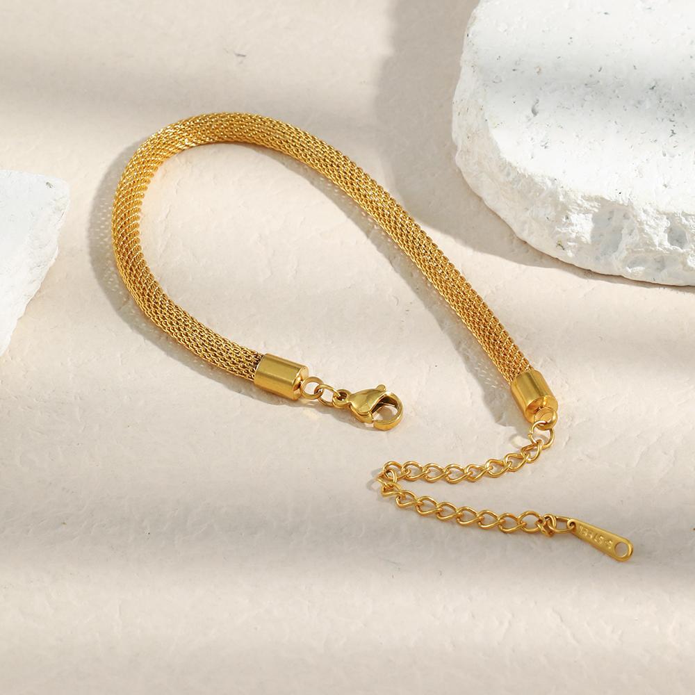 Hot Selling European and American Fashion Jewelry New Design Stainless Steel 18K Gold Plated Simple Round Mesh Chain Bracelet
