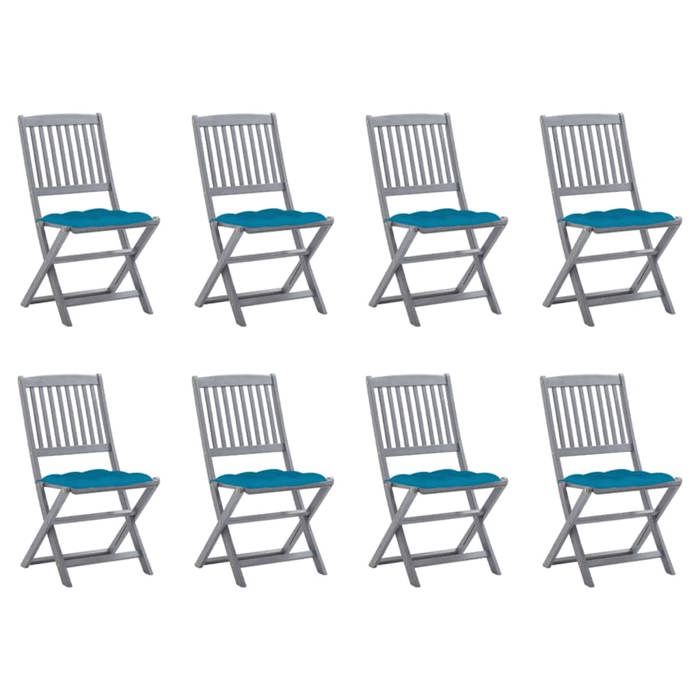 VidaXL Lot de 8 Chaises Pliables d'Extérieur avec Coussins, Sièges de Terrasse, Chaises de Salle à Manger, Meubles de Patio 3078309