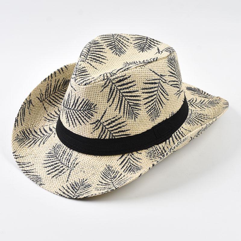 Cappello da Sole Casual da Spiaggia Primavera Estate Trilby Jazz Cappello da Cowboy con Tesa Arricciata Protezione Solare da Esterno Cappello di Paglia