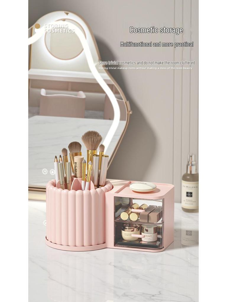 Rotating Light Luxury Skincare Organizer with Pen Holder