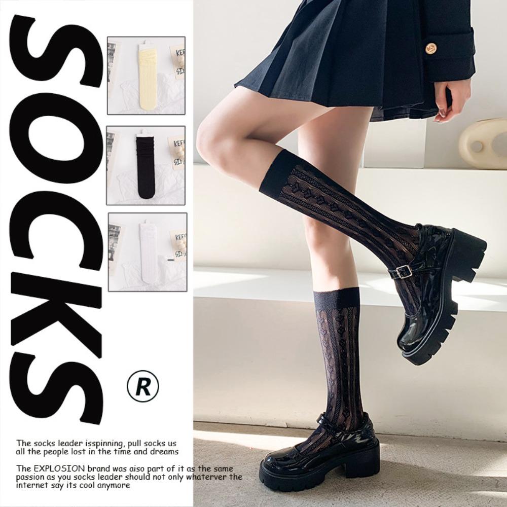 Japanese Jk Calf Socks Women's Ins Tide Summer Thin Stockings Love Lace Lolita Sexy Mesh Socks Women