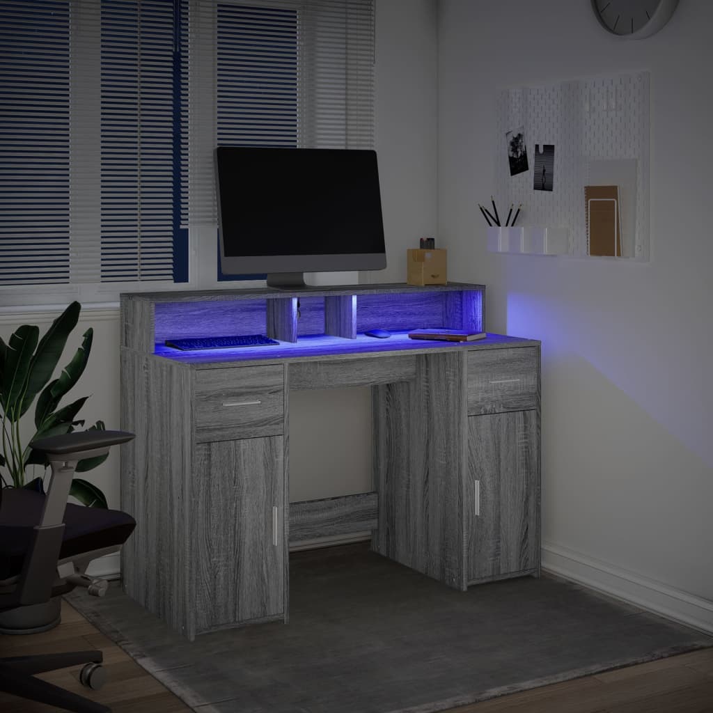 LED Desk Gray Sonoma 120x55x91 cm Particleboard