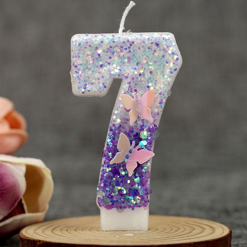 

3D Sequin White and Purple Birthday Candles Extended 0-9 Numbers Cake Decoration Candle for Wedding Celebration Party