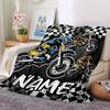 Coperta stampata a tema moto da fuoristrada con nome personalizzato - Perfetta per divano, letto, viaggi e uso all'aperto | Lavabile in lavatrice, accogliente e resistente.