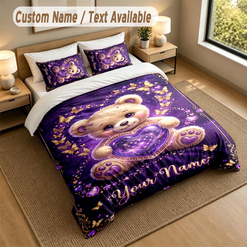 Bear Panda Theme Personalized 3Pcs Bedding Set Custom Text & Name 1 Sheet 2 Pillowcases Household Bedding 1pc