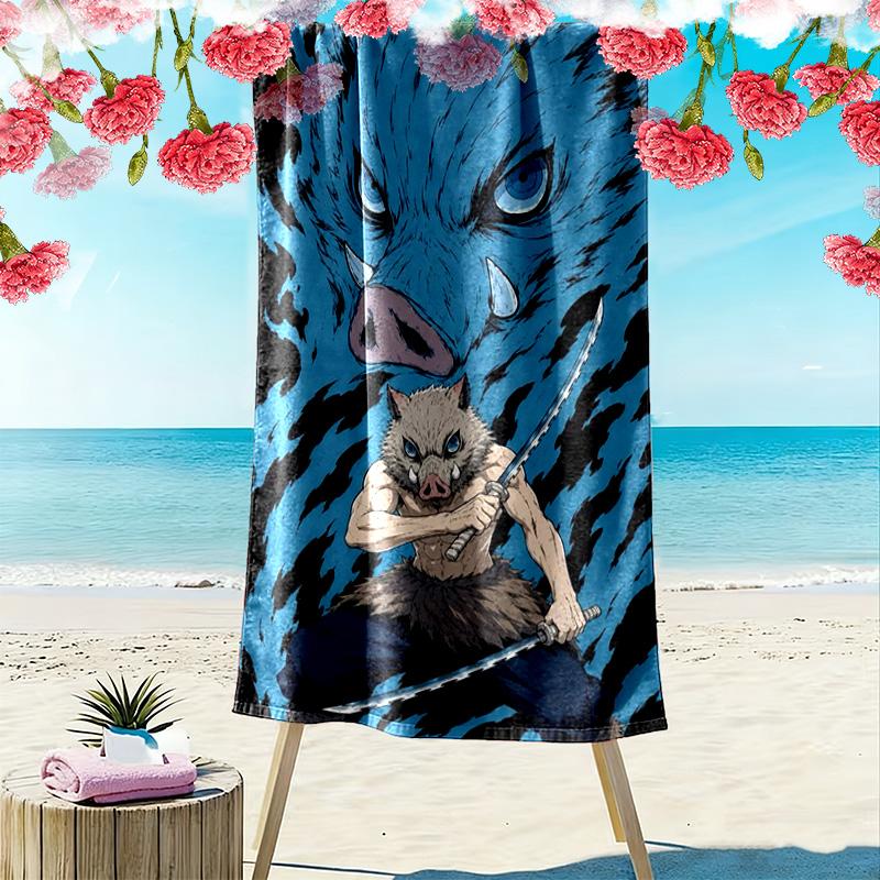 Demon Slayer Character Print Beach Towel, Large Soft Quick Dry Towel for Beach Camping Swimming