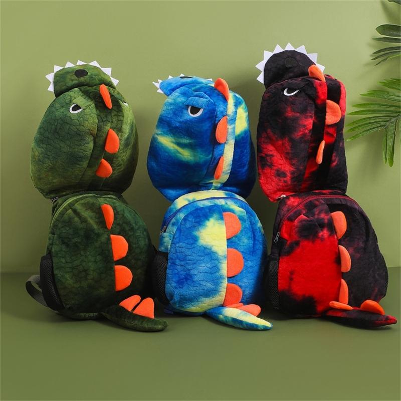 Children's Plush Backpack with Removable Hood Fun Dinosaur Theme Children's Toy School Bag for Preschool or Short Trip