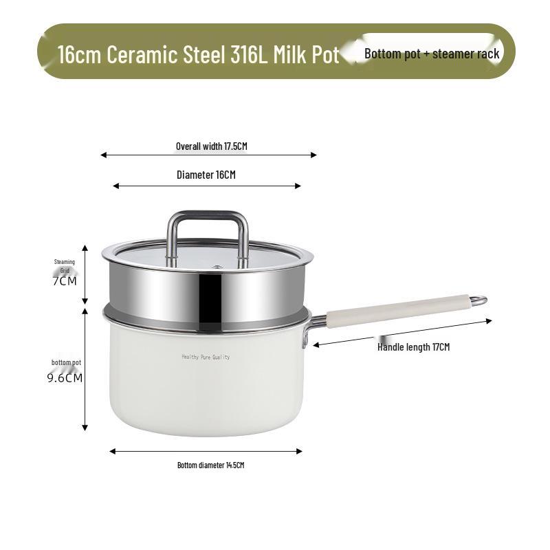 Xunshun 316L Stainless Steel Non-Stick Baby Food Pot, Ceramic Milk & Noodle Soup Pot, Extra Thick for One-Person Cooking.