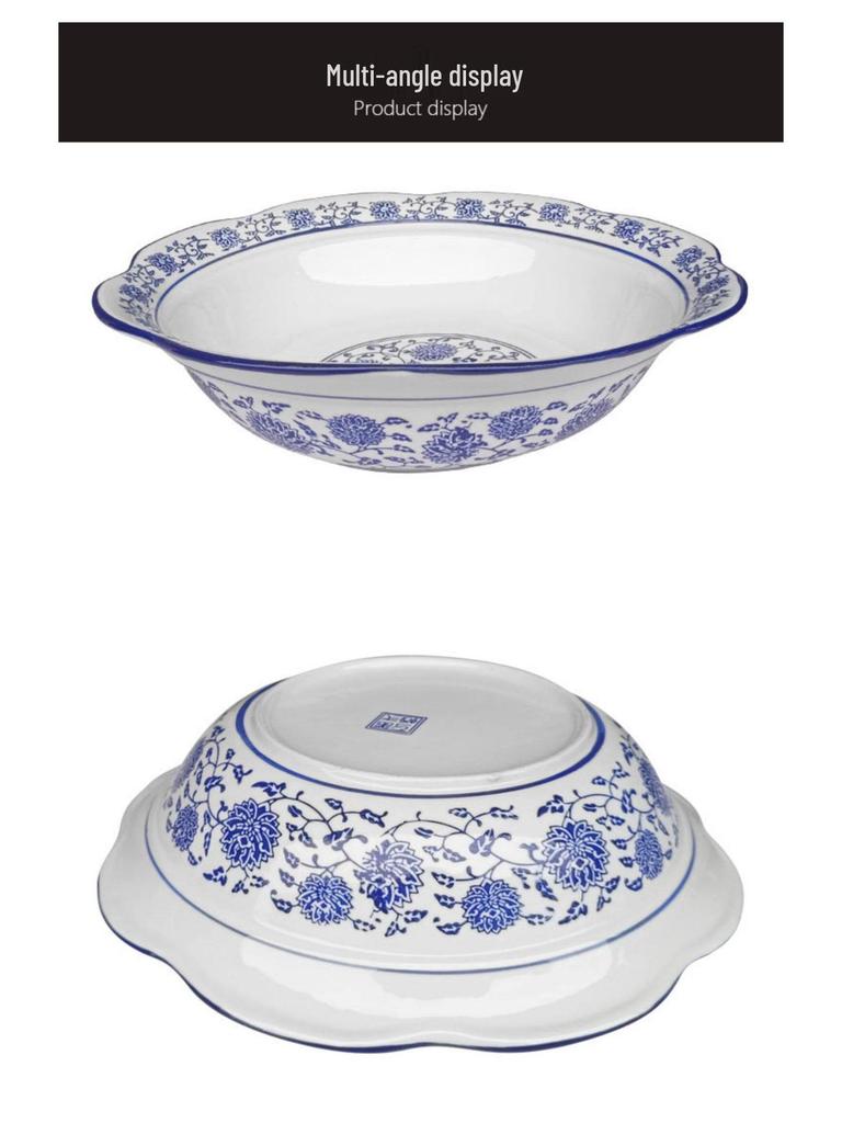 Retro Blue & White Lotus Soup Bowl - Large Ceramic Chinese-Style Bowl for Mao Xue Wang & Pickled Fish