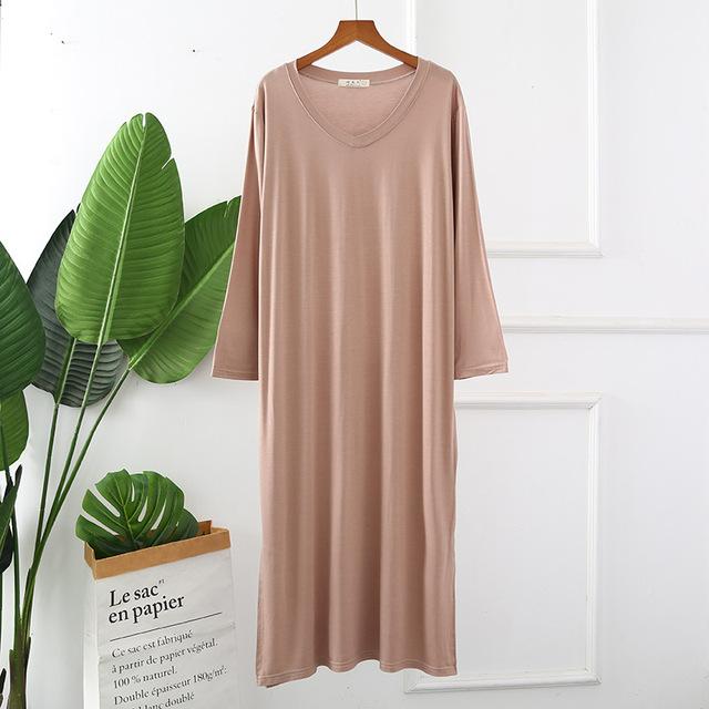 Autumn Night Dress Women Loose Large Nightgown Solid Color Sleepshirts Long-Sleeves Nightie Nightdress Modal Sleepwear