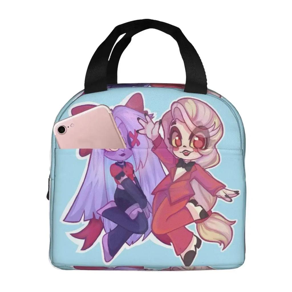 Charlie And Vaggie Valentines Hazbin Hotels Insulated Lunch Bag for Office Cooler Thermal Food Box Tote Lunch Boxes Container