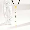 Stainless Steel Virgin Mary Rosary Cross Necklace for Women, Long Chain Necklace with Crystal Beads, Religious Catholic Gifts