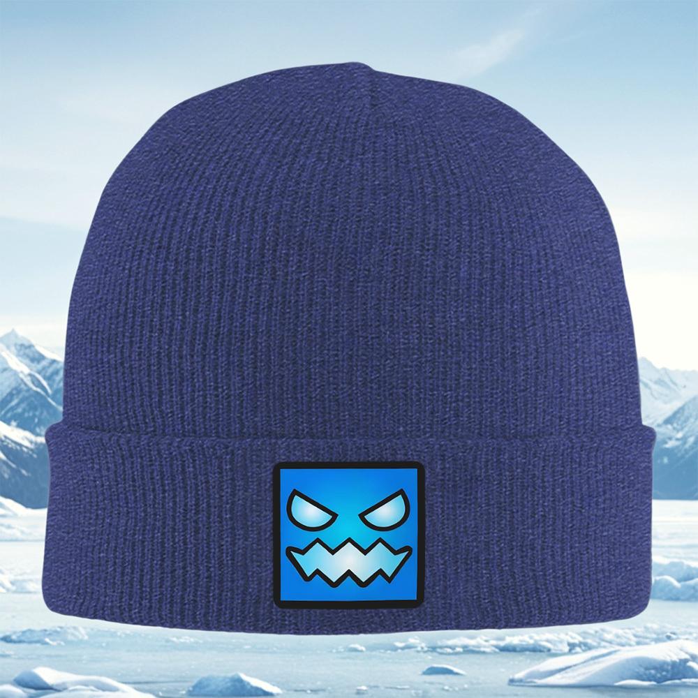 Angry Face Blue Square Shape Men Women Unisex Knitted Hat Beanie Pullover Cap Winter Thermal Warm Christmas Outdoor Cycling Hiki