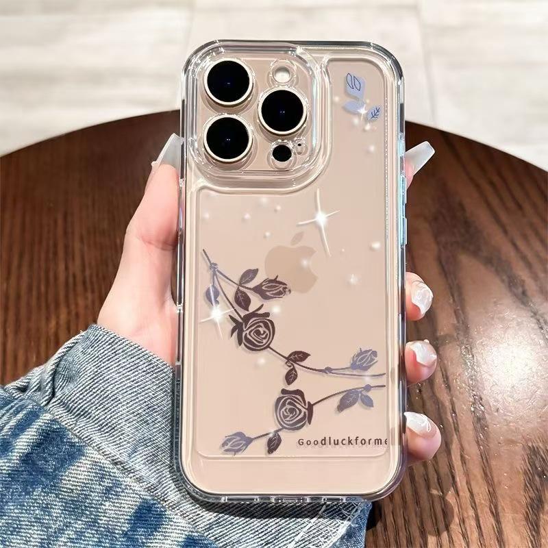 Etui z miękkiego silikonu z cyrkoniami w kształcie róży na iPhone 17 Pro Max/16e/15 Pro/14 Air/13