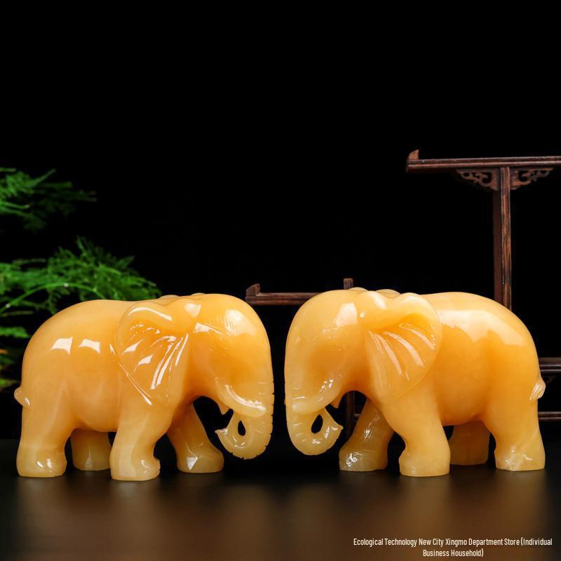Yellow Jade Elephant Ornaments - Feng Shui Wealth and Water Blessings for Living Room Entrance Decor
