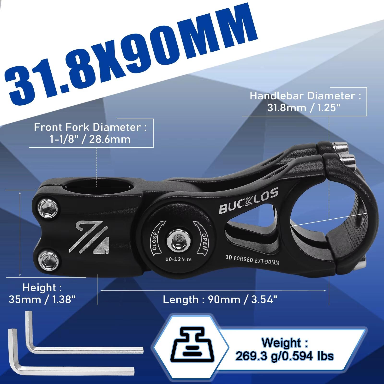 BUCKLOS MTB Handlebar Stem 3D Forged Aluminum Alloy 31.8mm Bicycle Handlebar Stem 90/110/145mm ±80° Adustable Bike Stem MTB Part 31.8-90mm